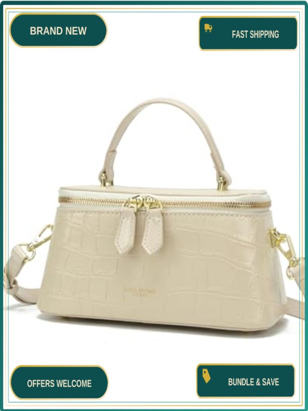 Crocodile Embossed Crossbody Bag Adjustable Strap Faux Leather Satchel